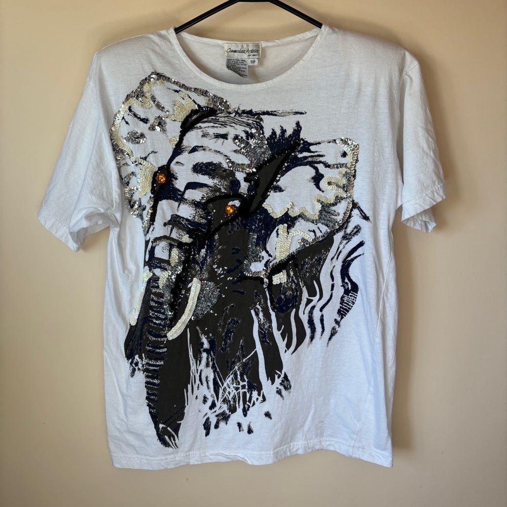 Vintage Sequin Elephant Women’s Tshirt Commedeaux Artistes by Orly